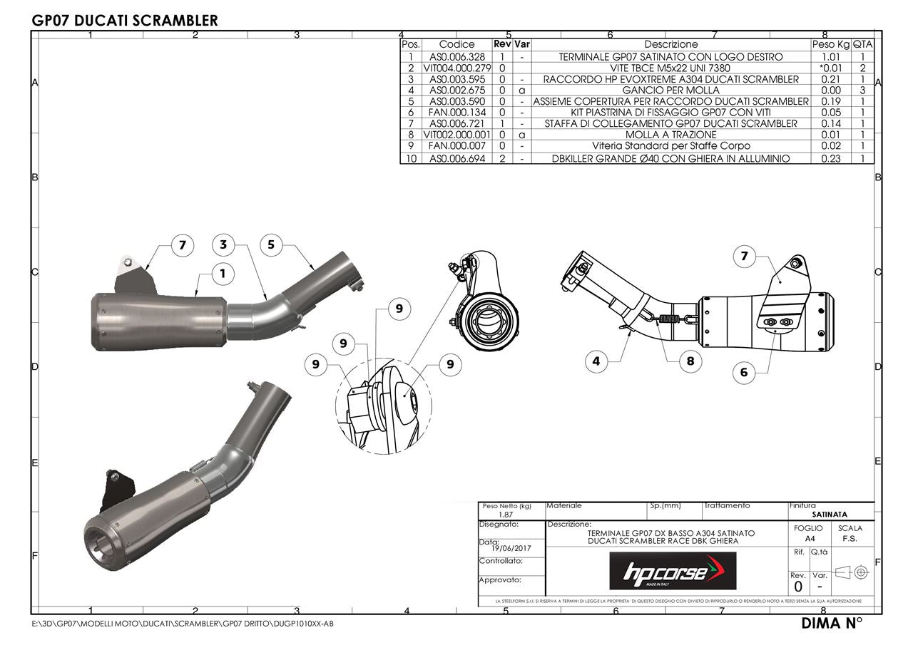 HP Corse Exhaust GP07 Black Ducati Scrambler 803 2015-2016
