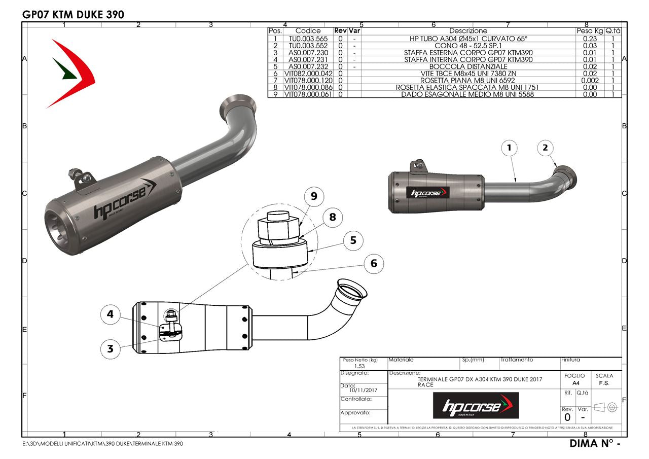 HP Corse Exhaust GP07 Satin KTM Duke 390 2017-2020
