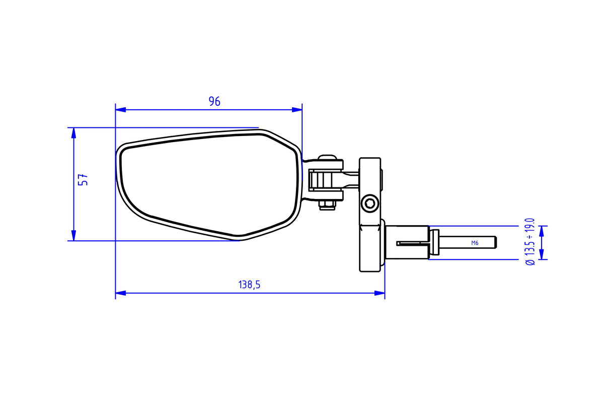 Bar-End Spiegel Evo rechts MR711 CNC Racing Kawasaki ZX-10RR (2018-2020) afmetingen