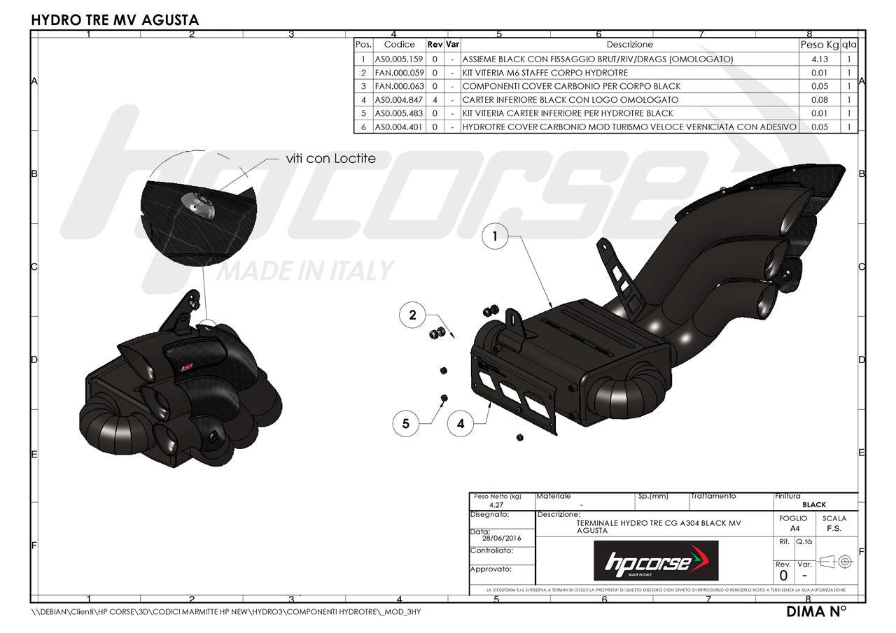 HP Corse Auspuffhydrotre Satin Kohlenstoffabdeckung MV Agusta Brutale 800 2016 - 2020