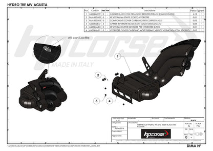 HP Corse Auspuffhydrotre Satin Kohlenstoffabdeckung MV Agusta Brutale 800 2016 - 2020