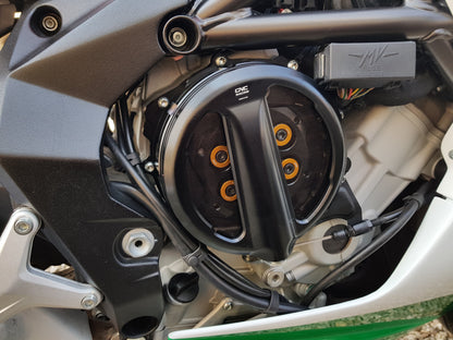 Open koppelingsdeksel met lexaan venster MV Agusta Rivale 800 (2013-2017) zwart koppelingsdeksel met zwarte drukplaat en gouden veerschotels