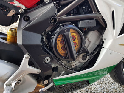 Open koppelingsdeksel met lexaan venster MV Agusta Dragster 800 Rosso E5 (2021+) zwart koppelingsdeksel met gouden drukplaat en rode veerschotels