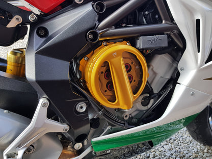 Open koppelingsdeksel met lexaan venster MV Agusta Rivale 800 (2013-2017) gouden met gouden drukplaat en rode veerschotels