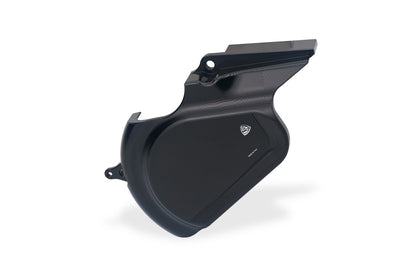 Zwarte CNC Racing voortandwielcover voor Ducati Panigale V2 / Streetfighter V2 (2025+), billet aluminium met anodized afwerking.