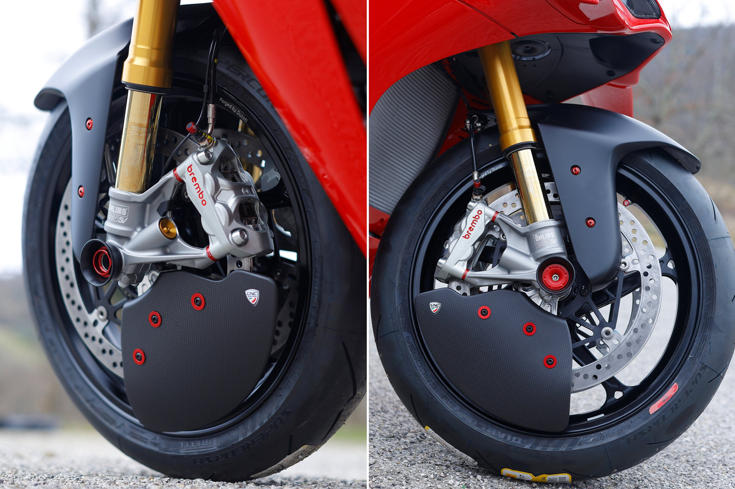 Remklauw Spacer Kit (4 st.) Aprilia Tuono V4 Factory (2025+) rood gemonteerd