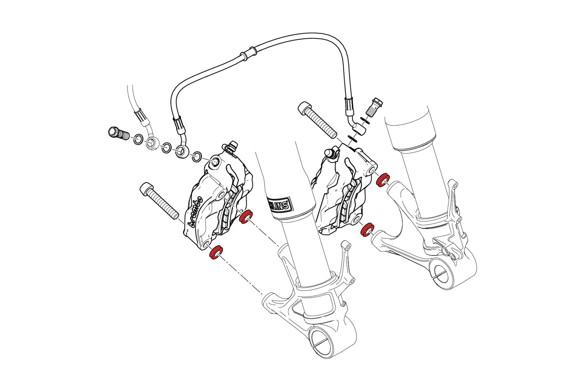 Remklauw Spacer Kit (4 st.) Ducati Streetfighter V4 (2020-2022) technische tekening onderdeel
