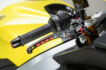Lightech Alien magnesium opklapbare rem- en koppelingshendel set - Aprilia RSV4 RR  (2015-2020) remhendel vooraanzicht incl optionele rode inserts