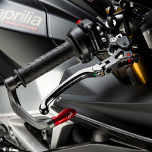 Lightech J magnesium opklapbare rem- en koppelingshendel set - Aprilia RS 660 (2025+) remhendel vooraanzicht incl optionele rode inserts