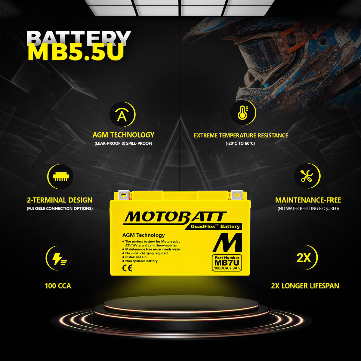 Motobatt MB7U SLA battery 12V / 7AH / 100CCA (7.4AH 20HR / 324PHCA)