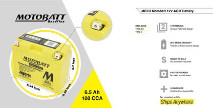 Motobatt MB7U SLA battery 12V / 7AH / 100CCA (7.4AH 20HR / 324PHCA)
