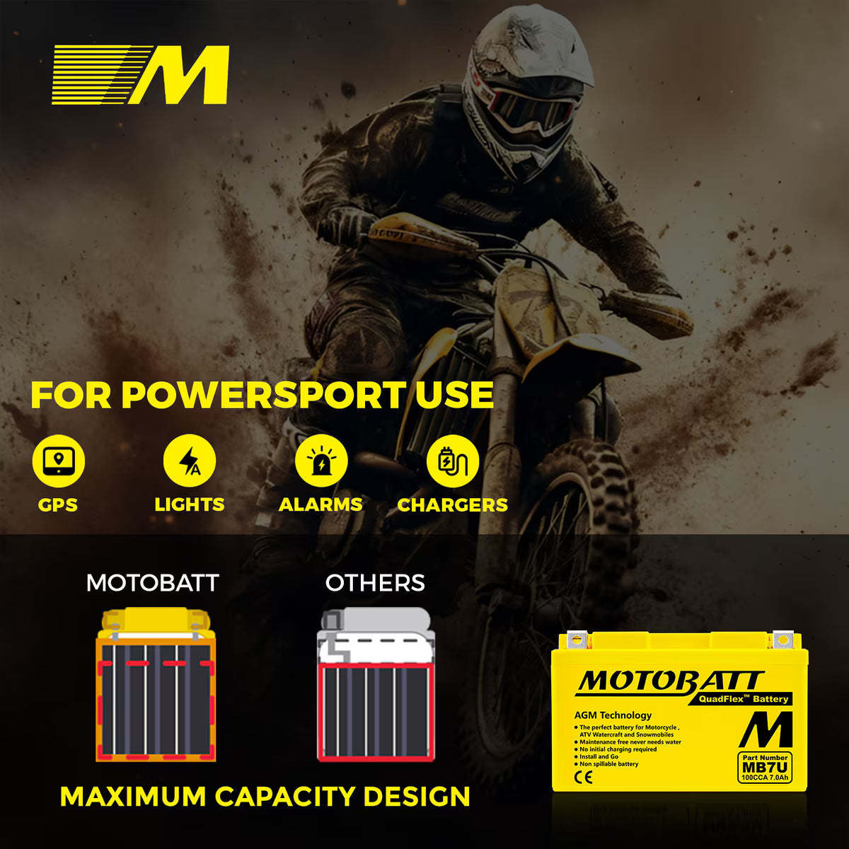 Motobatt MB7U SLA battery 12V / 7AH / 100CCA (7.4AH 20HR / 324PHCA)