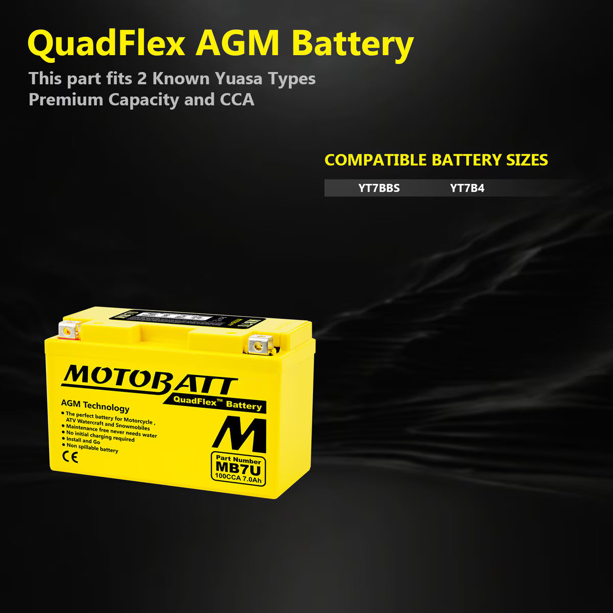 Motobatt MB7U SLA battery 12V / 7AH / 100CCA (7.4AH 20HR / 324PHCA)