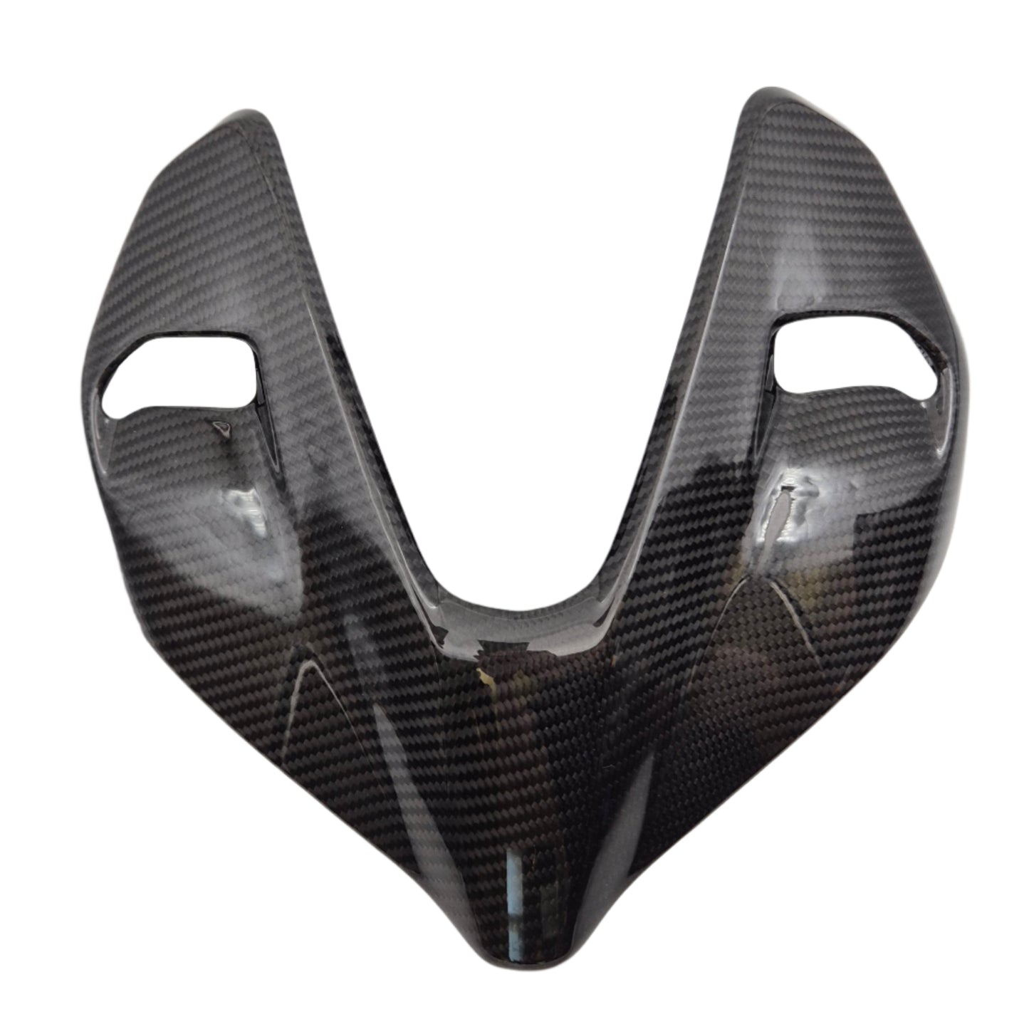FullSix koplampkap voor Ducati Streetfighter V4 – frontaal aanzicht in glanzend twill carbon, sportieve uitstraling