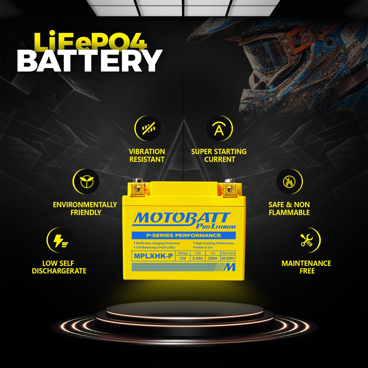 Motobatt MPLXHK-P Pro Lithium battery 12V / 165cca (2.2AH)