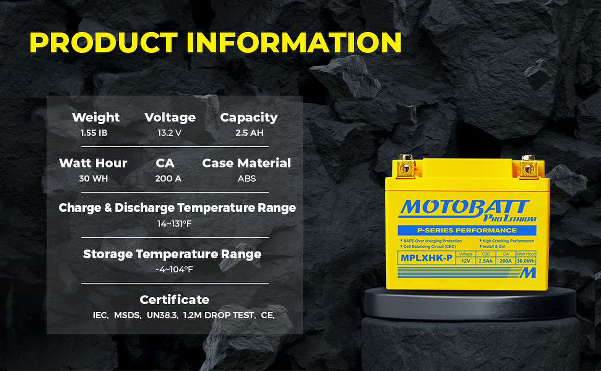 Motobatt MPLXHK-P Pro Lithium battery 12V / 165cca (2.2AH)