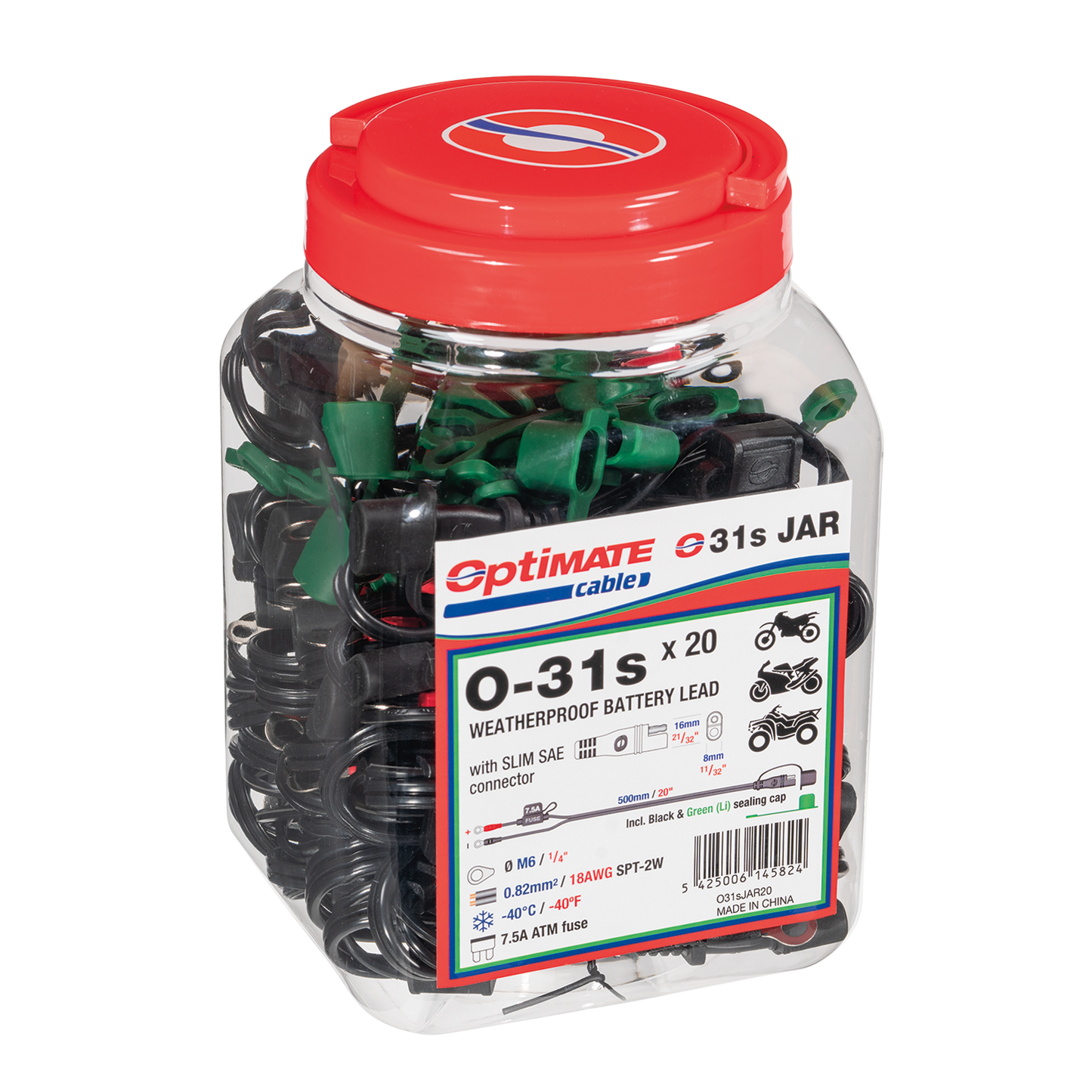 OptiMate O-31s accukabel x20 – ringen M6 naar SAE slim – 7A max