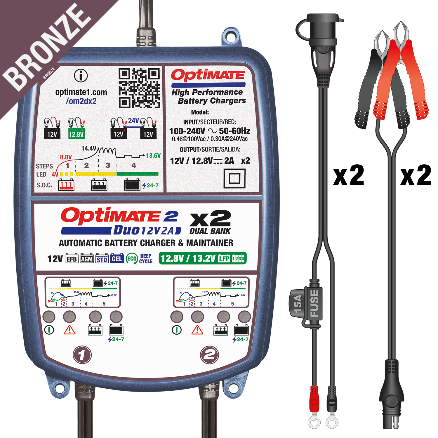 OptiMate 2 DUO x 2 BANK meerkanaals acculader