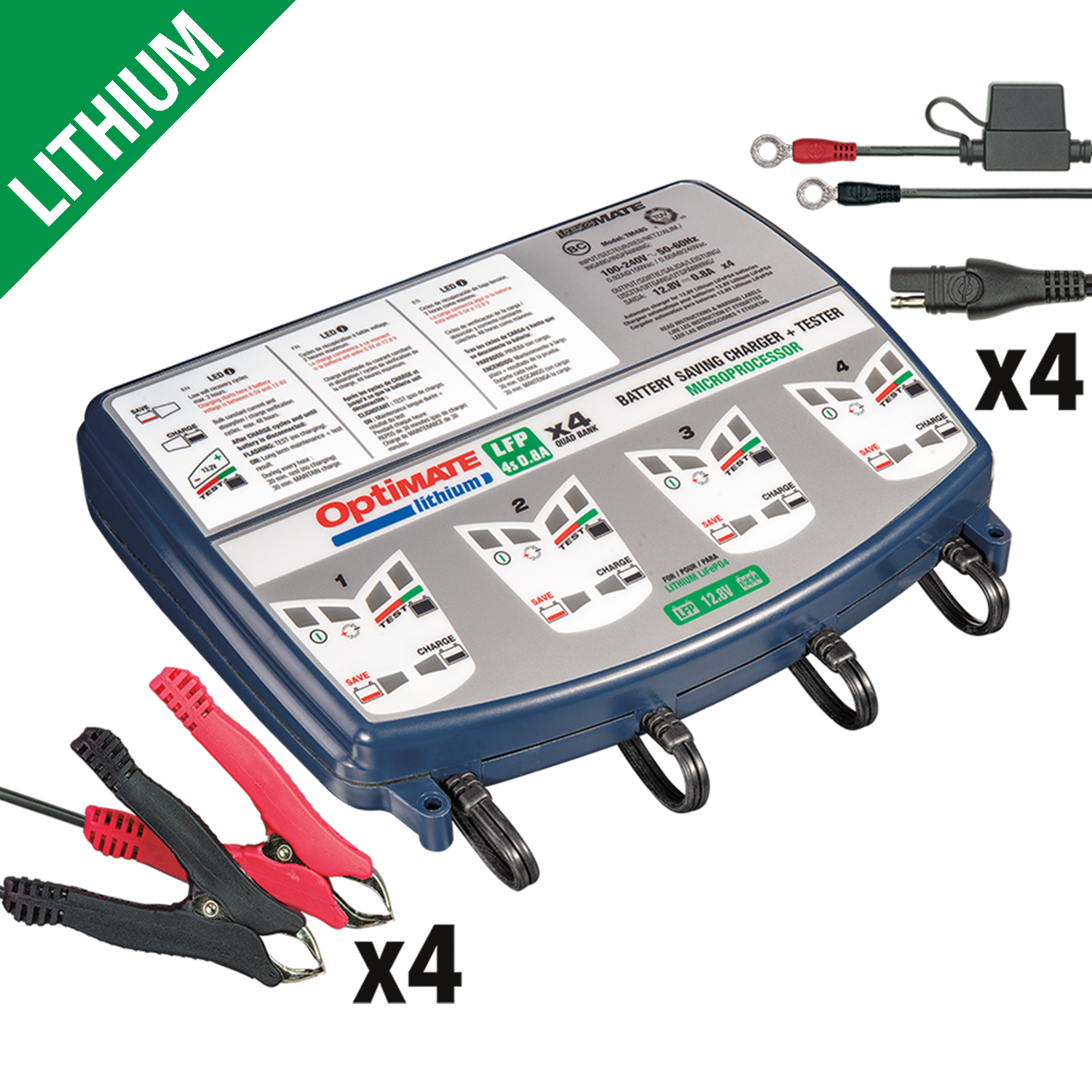 OptiMate Lithium 4s 0.8A Quad Bank lithium meerkanaals acculader