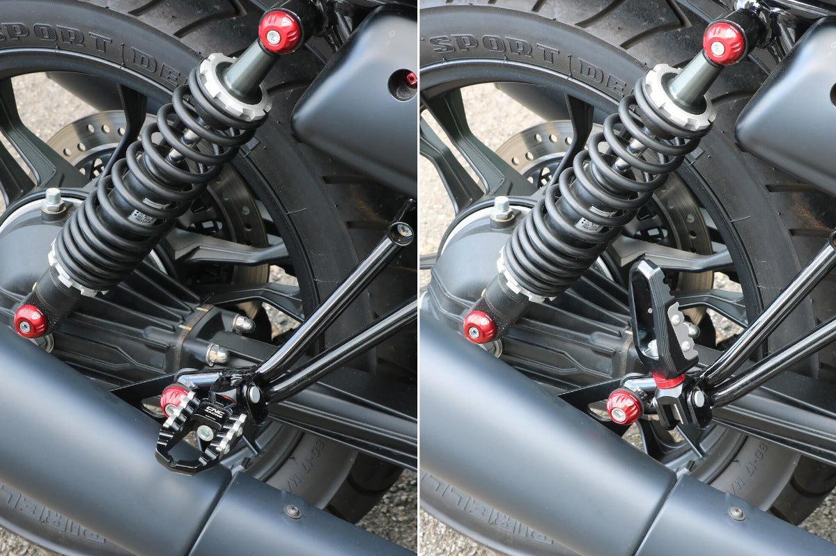Passagier voetsteunen set 'Offroad' Ducati Monster 950 (2021-2025) zwart ingeklapt en uitgeklapt