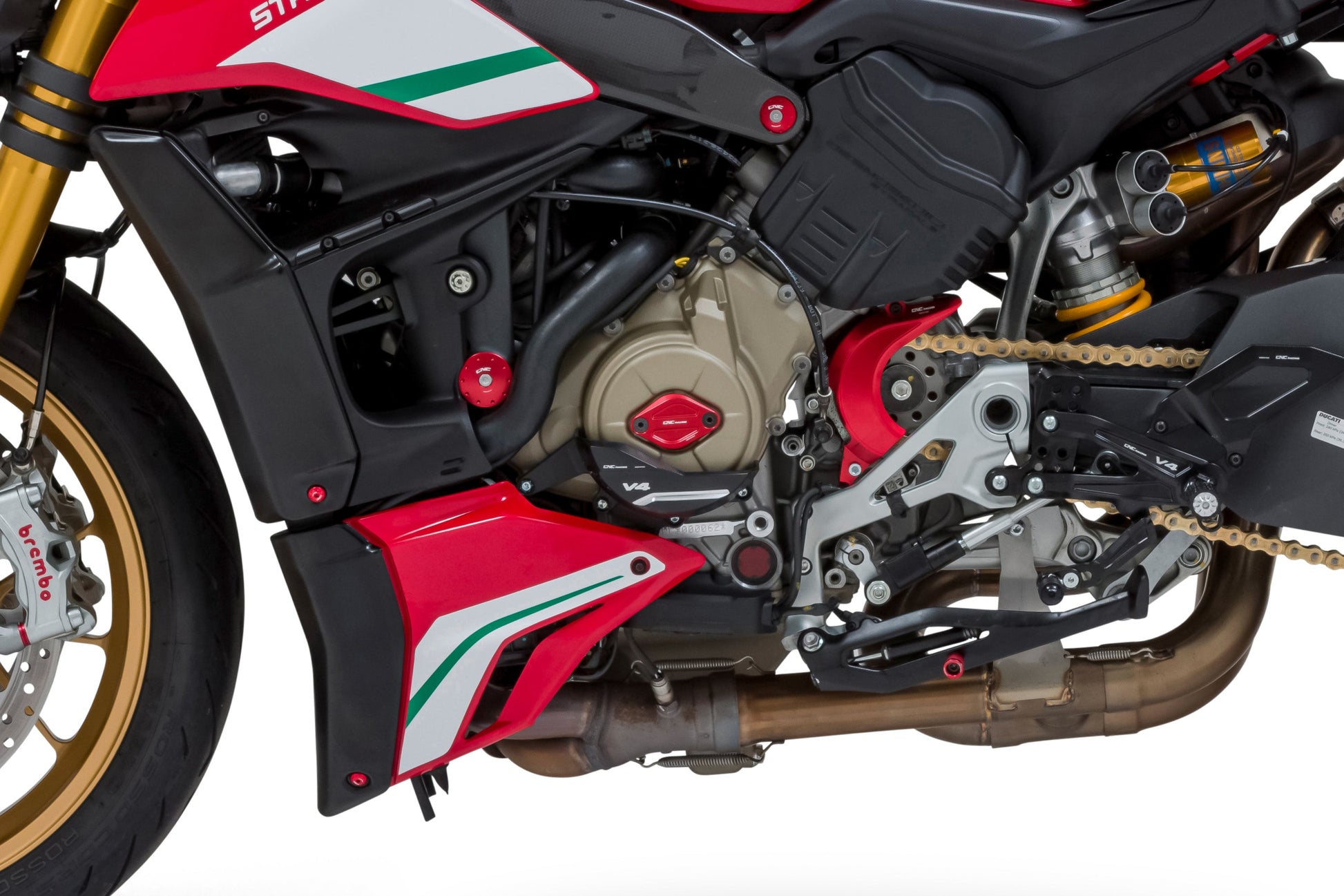 Voortandwiel cover Ducati Panigale V4 (2022-2024) CP172R gemonteerd op Streetfighter V4S