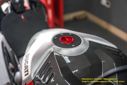 Snelsluiter kern voor CNC Racing tankdop KTM 125 Duke (2017-2023) rood gemonteerd in carbon tankdop Panigale