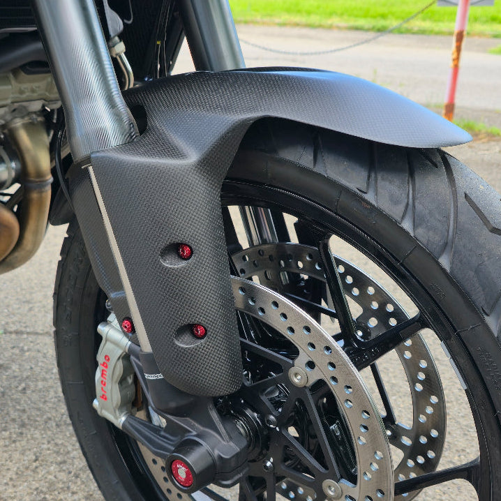 ZA350Y carbon voorspatbord Multistrada V4 met rode boutenset KV471R rechts