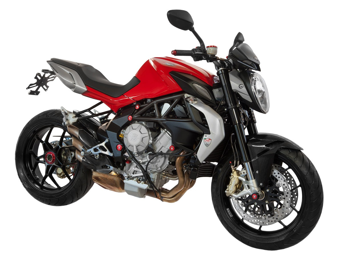 Stuurgewichtset 'Mini' CNC Racing Suzuki GSX-R1000 (2017-2025) rood gemonteerd op MV Agusta Brutale ter voorbeeld