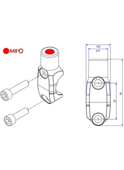 Brembo Master cylinder clamp with Mirror Mount thread M8 left Ducati Multistrada V4 Rally (2023-2024)