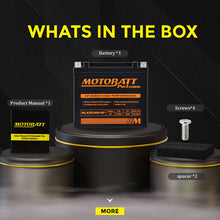 Inhoud verpakking Motobatt MLX20UHD-HP accu inclusief spacers, schroeven en handleiding